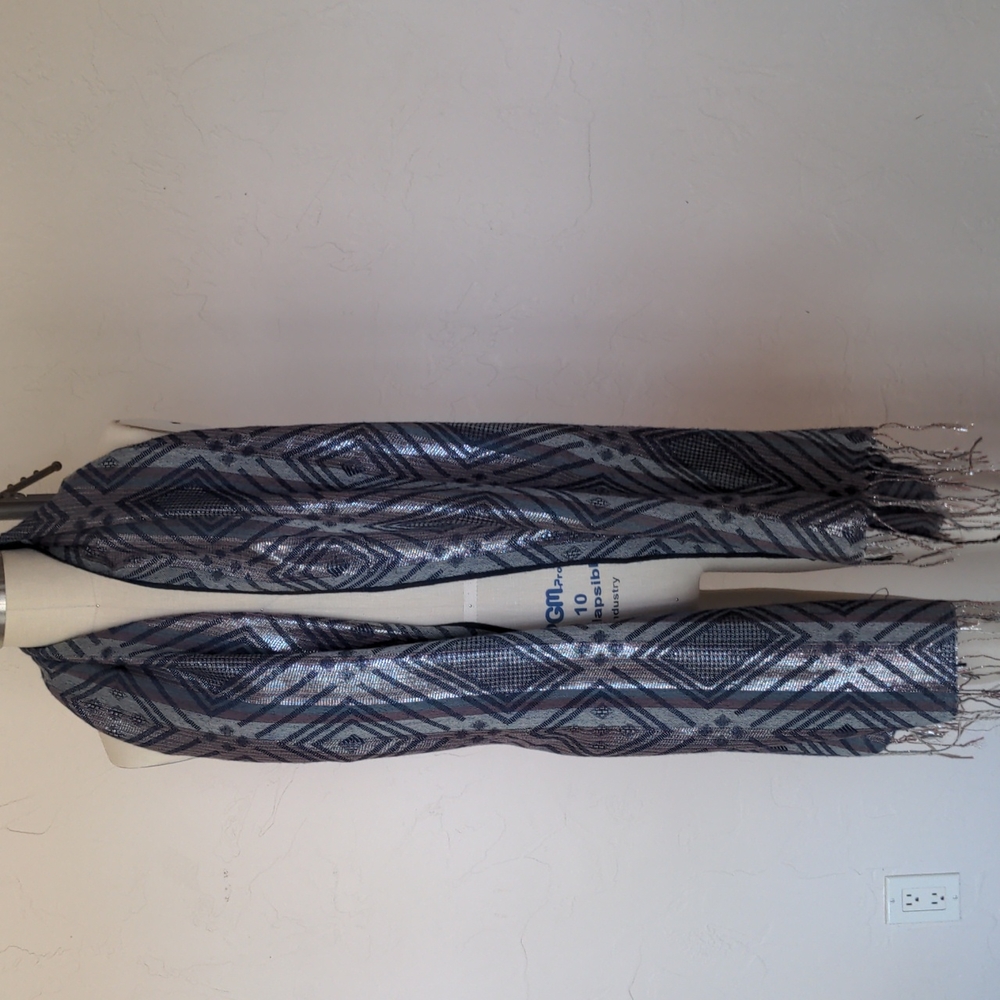 Metallic,Silver, navy, abstract, Geometric, scarf, wrap